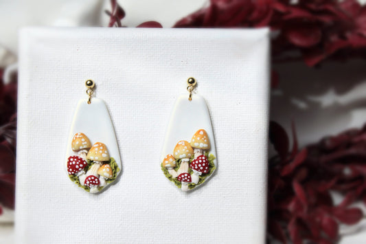 Mushroom Earrings, Autumn Earrings, Polymer Clay Earrings, Statement Earring, Mushroom, Earrings, Hand Sculpted, Fall Jewelry, Handmade,Gift