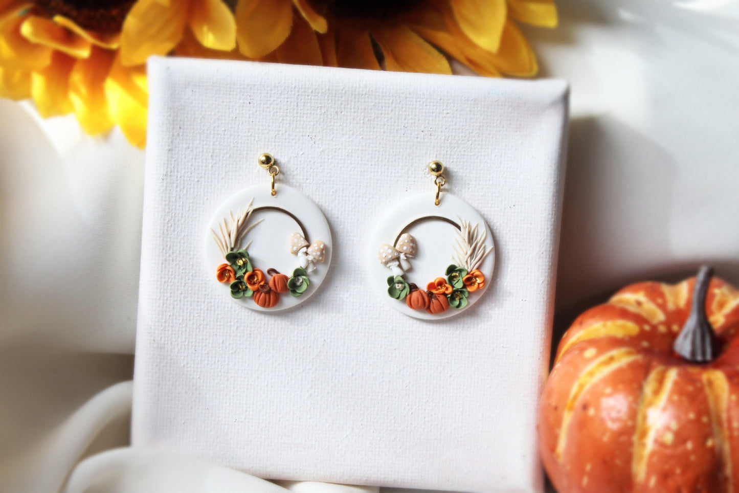 Fall Earrings, Wreath Earrings, Autumn Earrings, Polymer Clay Earrings, Pumpkin Earrings, Mushroom, Halloween, Clay Earrings, Handmade, Gift