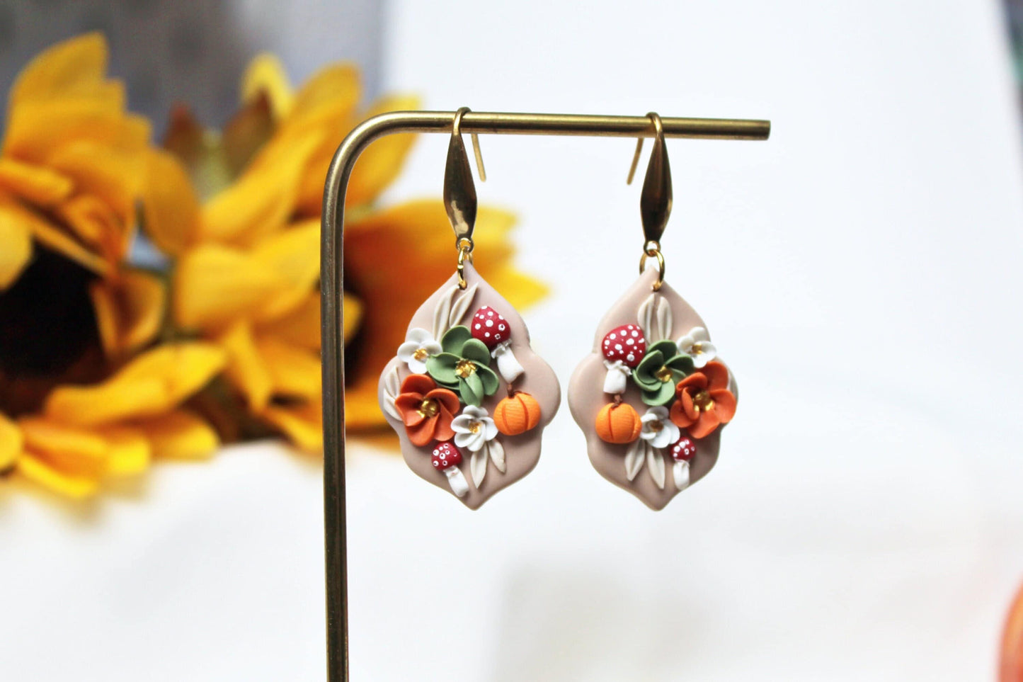 Fall Earrings, Teardrop Earrings, Autumn Earrings, Polymer Clay Earrings, Pumpkin Earrings, Mushroom, Halloween, Clay Earrings, Handmade