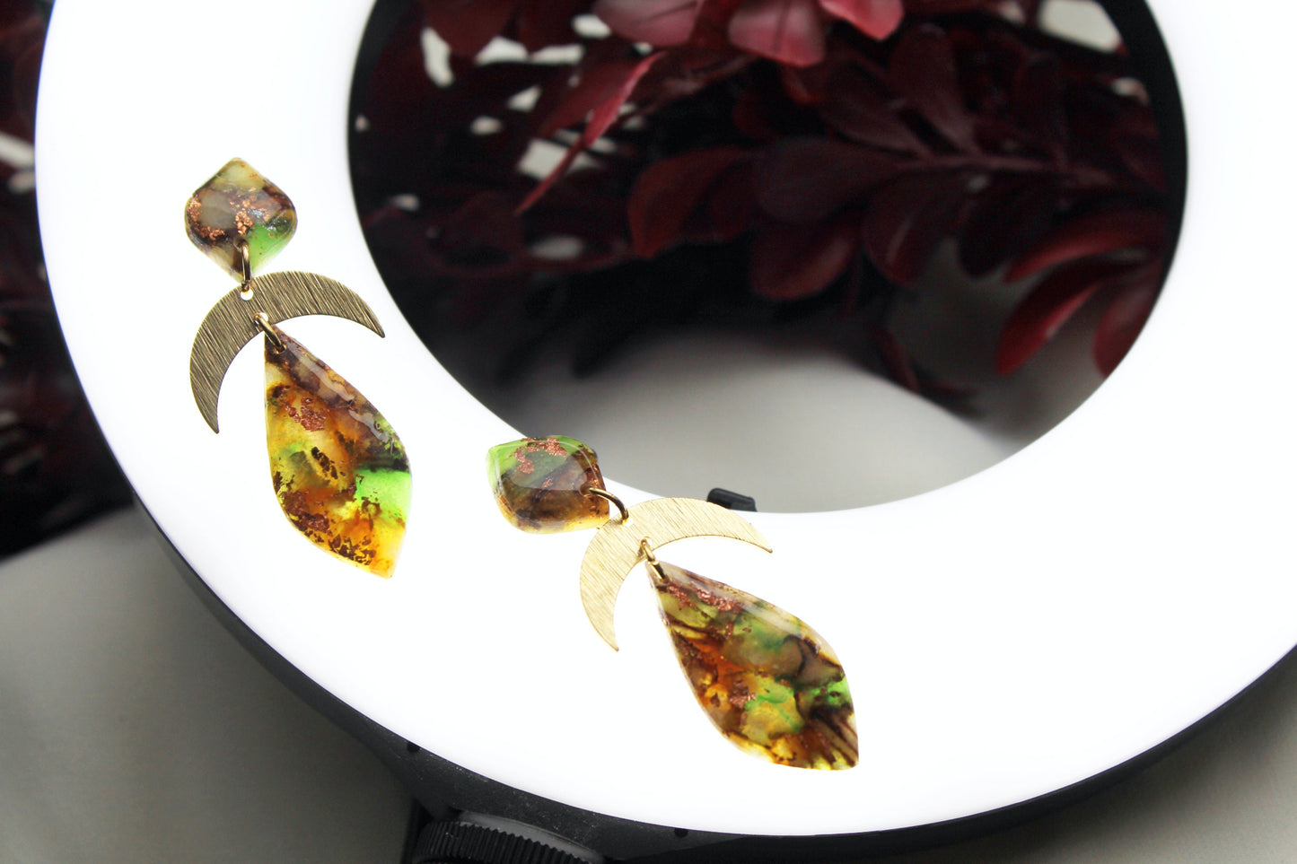 Autumn Earrings, Teardrop Earrings, Marble Earrings, Polymer Clay Earrings, Statement Earrings, Moon Earrings, Handmade earrings, Elegant