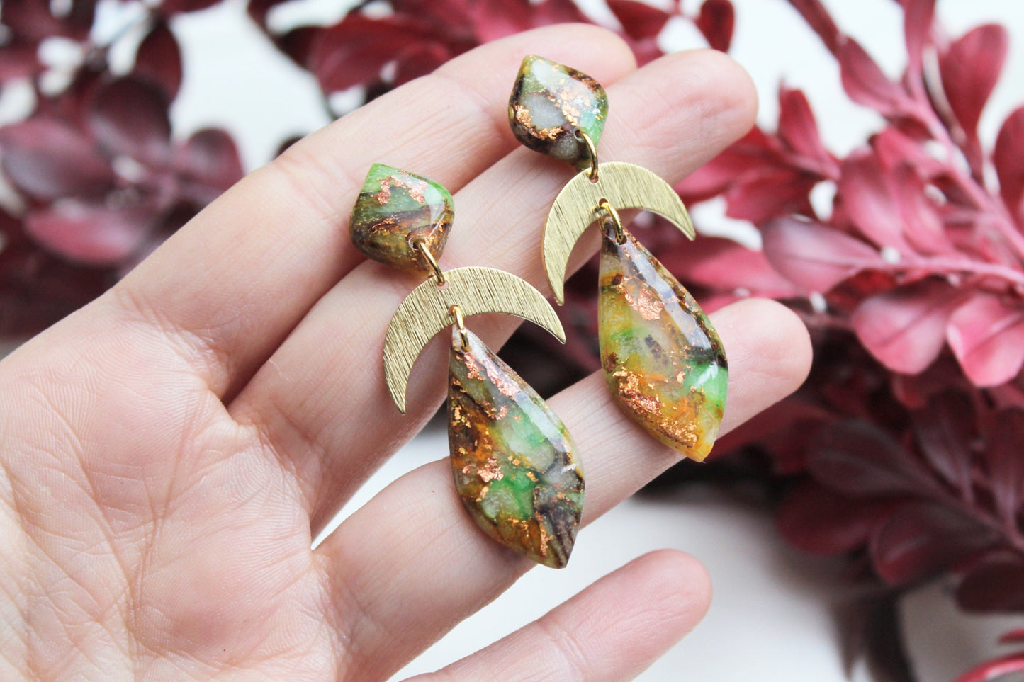 Autumn Earrings, Teardrop Earrings, Marble Earrings, Polymer Clay Earrings, Statement Earrings, Moon Earrings, Handmade earrings, Elegant