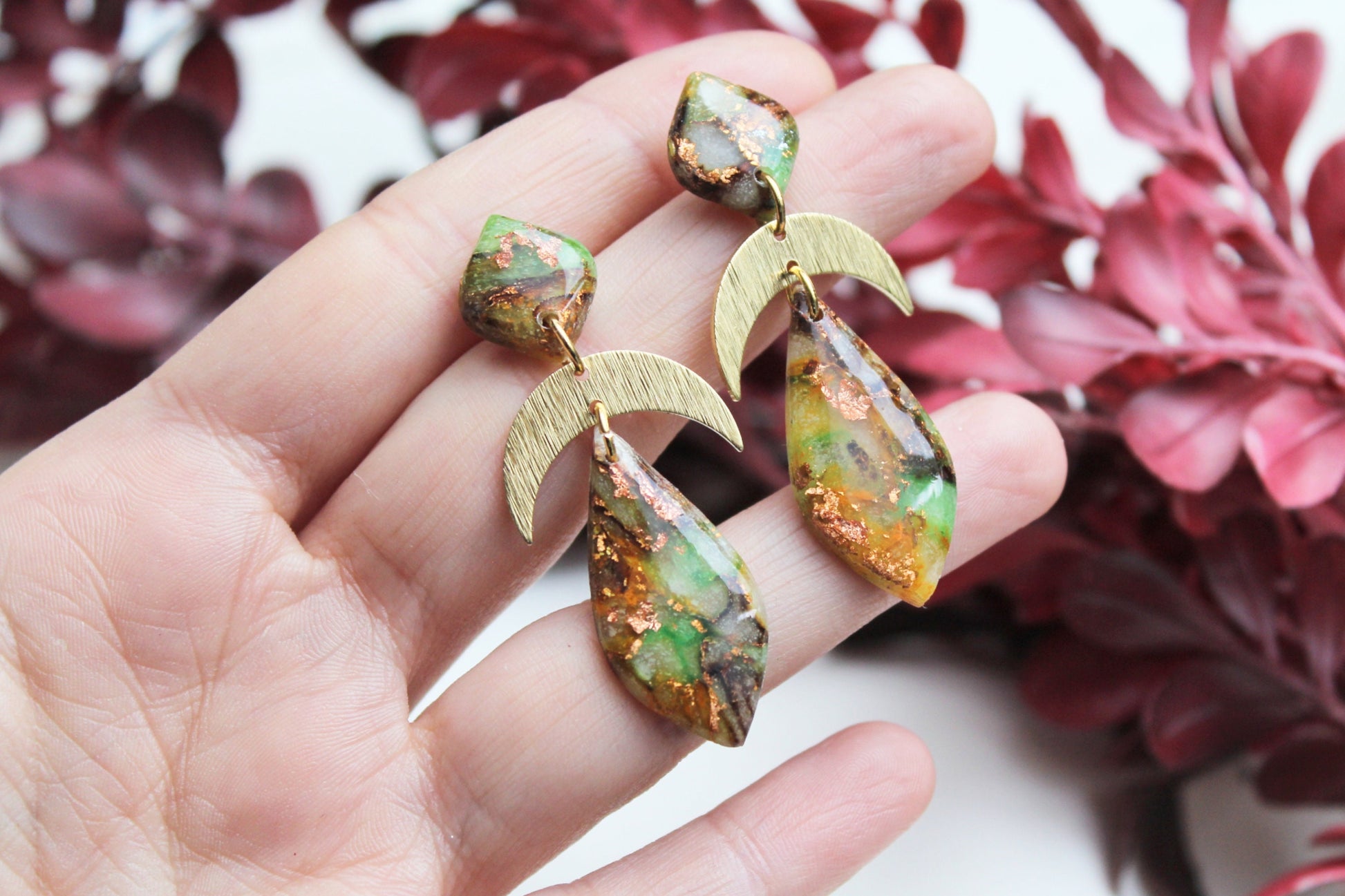 Autumn Earrings, Teardrop Earrings, Marble Earrings, Polymer Clay Earrings, Statement Earrings, Moon Earrings, Handmade earrings, Elegant