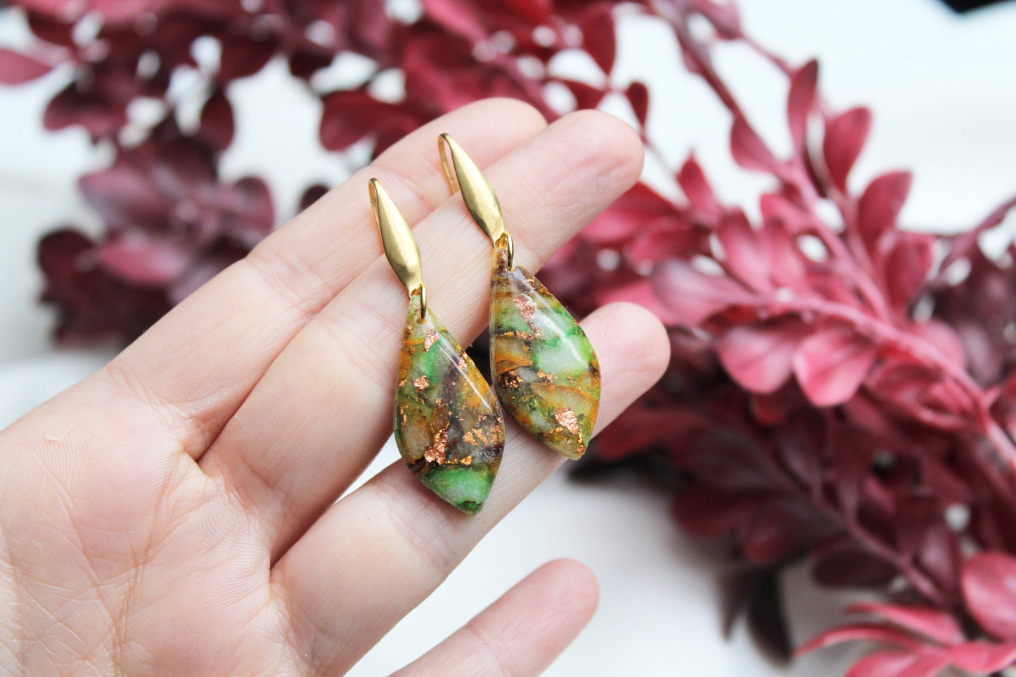 Autumn Earrings, Teardrop Earrings, Marble Earrings, Polymer Clay Earrings, Statement Earrings, Moon Earrings, Handmade earrings, Elegant