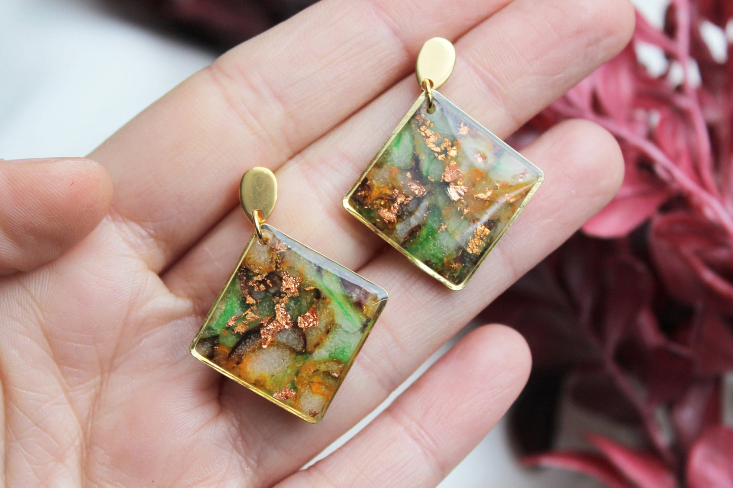 Autumn Earrings, Teardrop Earrings, Marble Earrings, Polymer Clay Earrings, Statement Earrings, Moon Earrings, Handmade earrings, Elegant