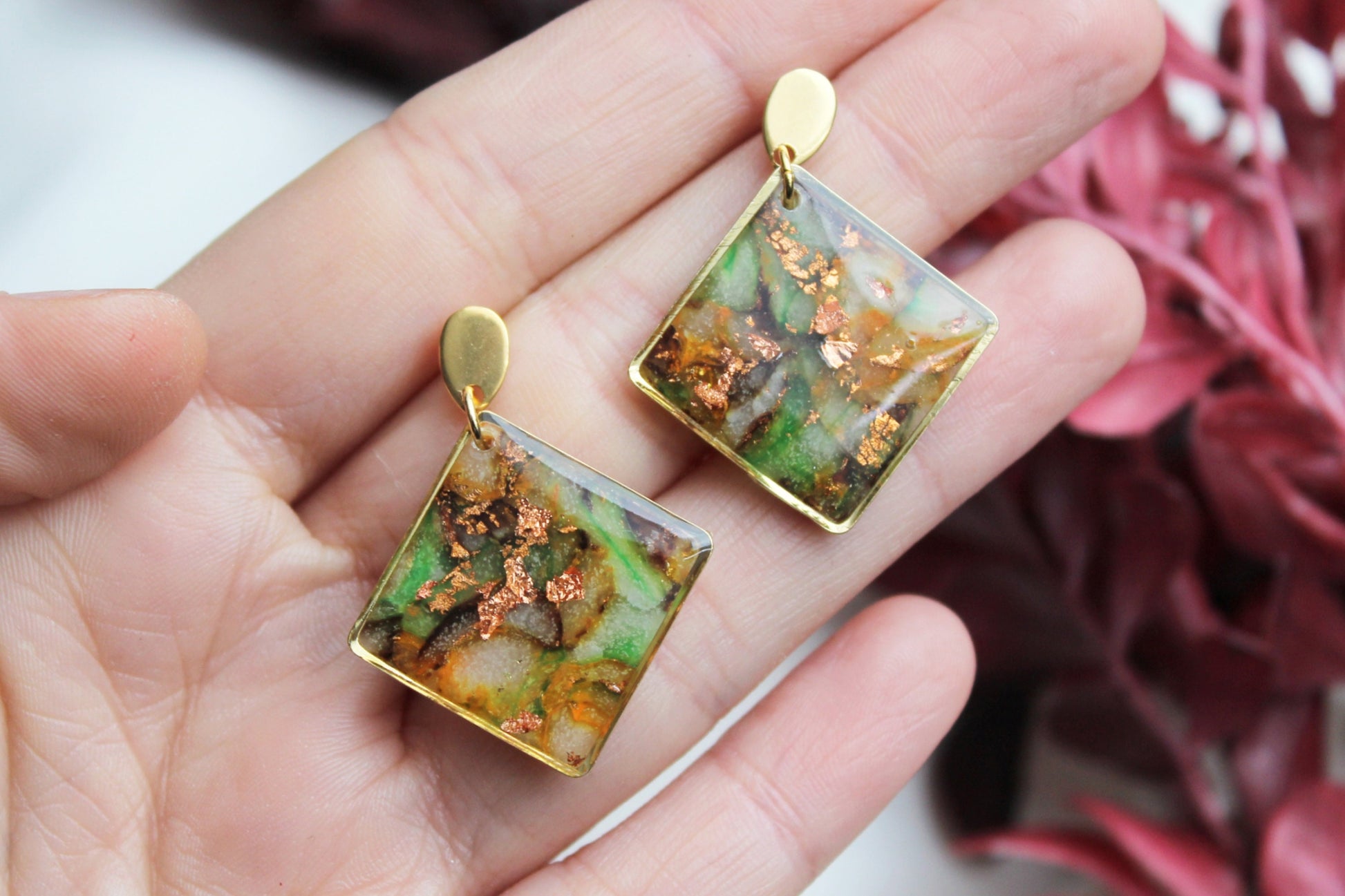 Autumn Earrings, Teardrop Earrings, Marble Earrings, Polymer Clay Earrings, Statement Earrings, Moon Earrings, Handmade earrings, Elegant