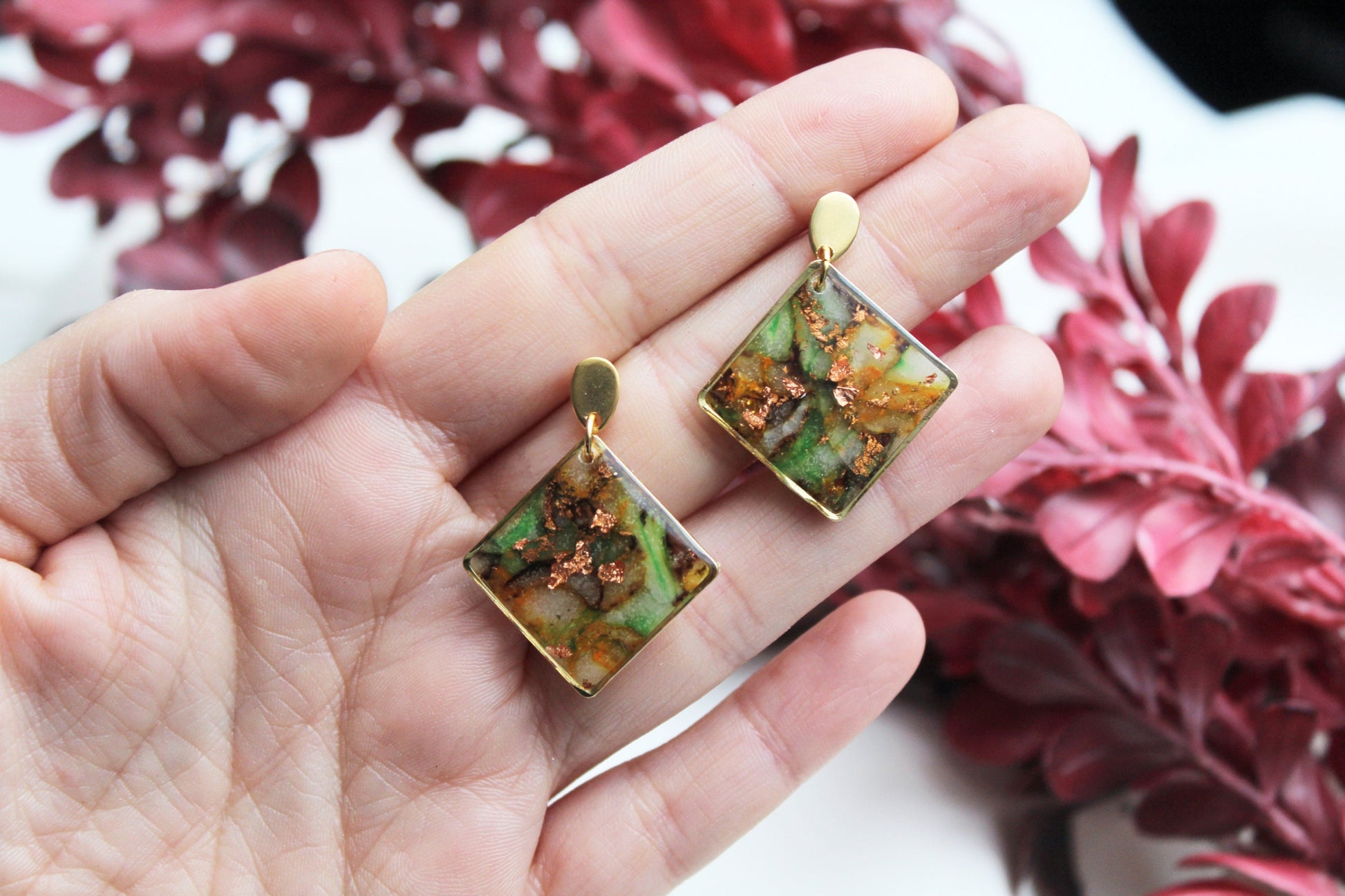 Autumn Earrings, Teardrop Earrings, Marble Earrings, Polymer Clay Earrings, Statement Earrings, Moon Earrings, Handmade earrings, Elegant