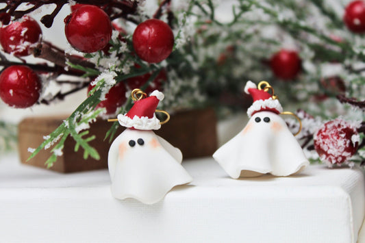 Christmas Earrings, Ghost Earrings, Polymer Clay Earrings, Cute Ghost, Clay Earrings, Christmas Earrings Clay, Christmas Earrings Cute, Gift