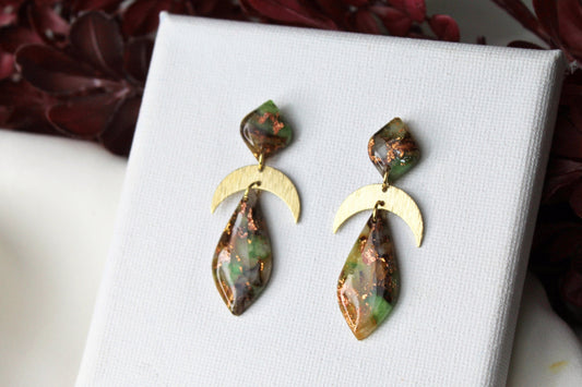 Autumn Earrings, Teardrop Earrings, Marble Earrings, Polymer Clay Earrings, Statement Earrings, Moon Earrings, Handmade earrings, Elegant