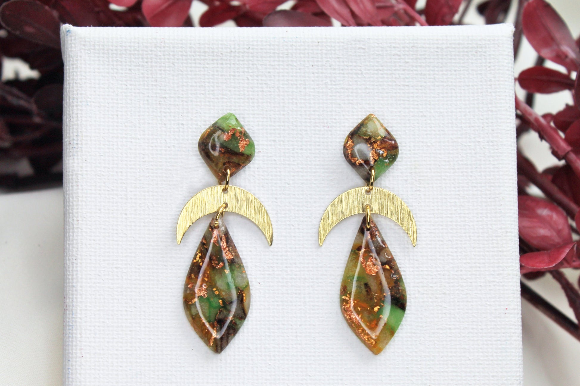 Autumn Earrings, Teardrop Earrings, Marble Earrings, Polymer Clay Earrings, Statement Earrings, Moon Earrings, Handmade earrings, Elegant