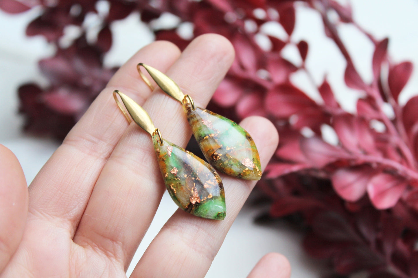 Autumn Earrings, Teardrop Earrings, Marble Earrings, Polymer Clay Earrings, Statement Earrings, Moon Earrings, Handmade earrings, Elegant