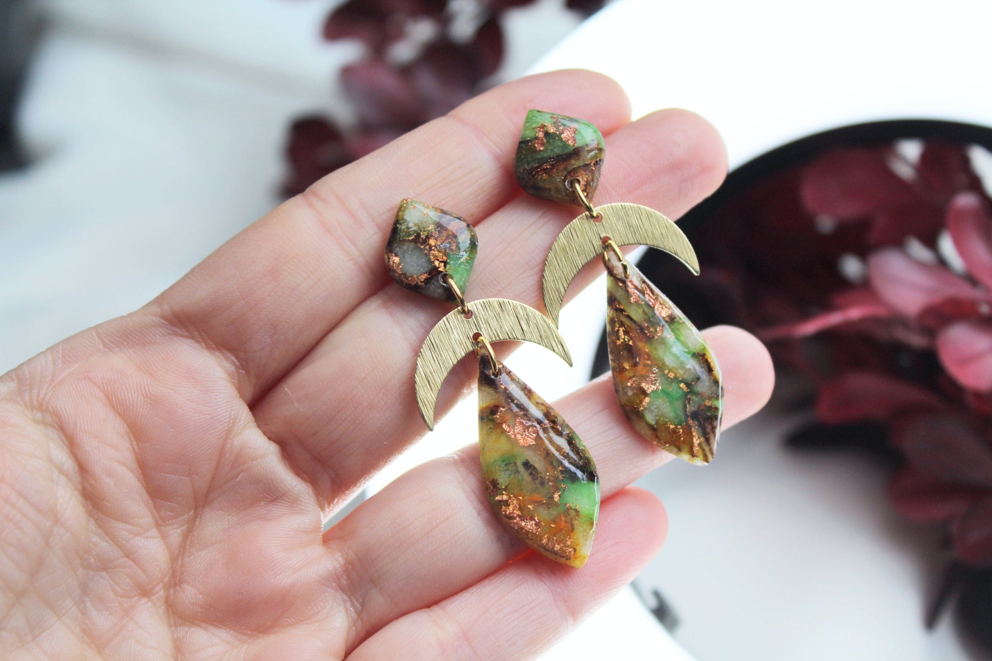 Autumn Earrings, Teardrop Earrings, Marble Earrings, Polymer Clay Earrings, Statement Earrings, Moon Earrings, Handmade earrings, Elegant