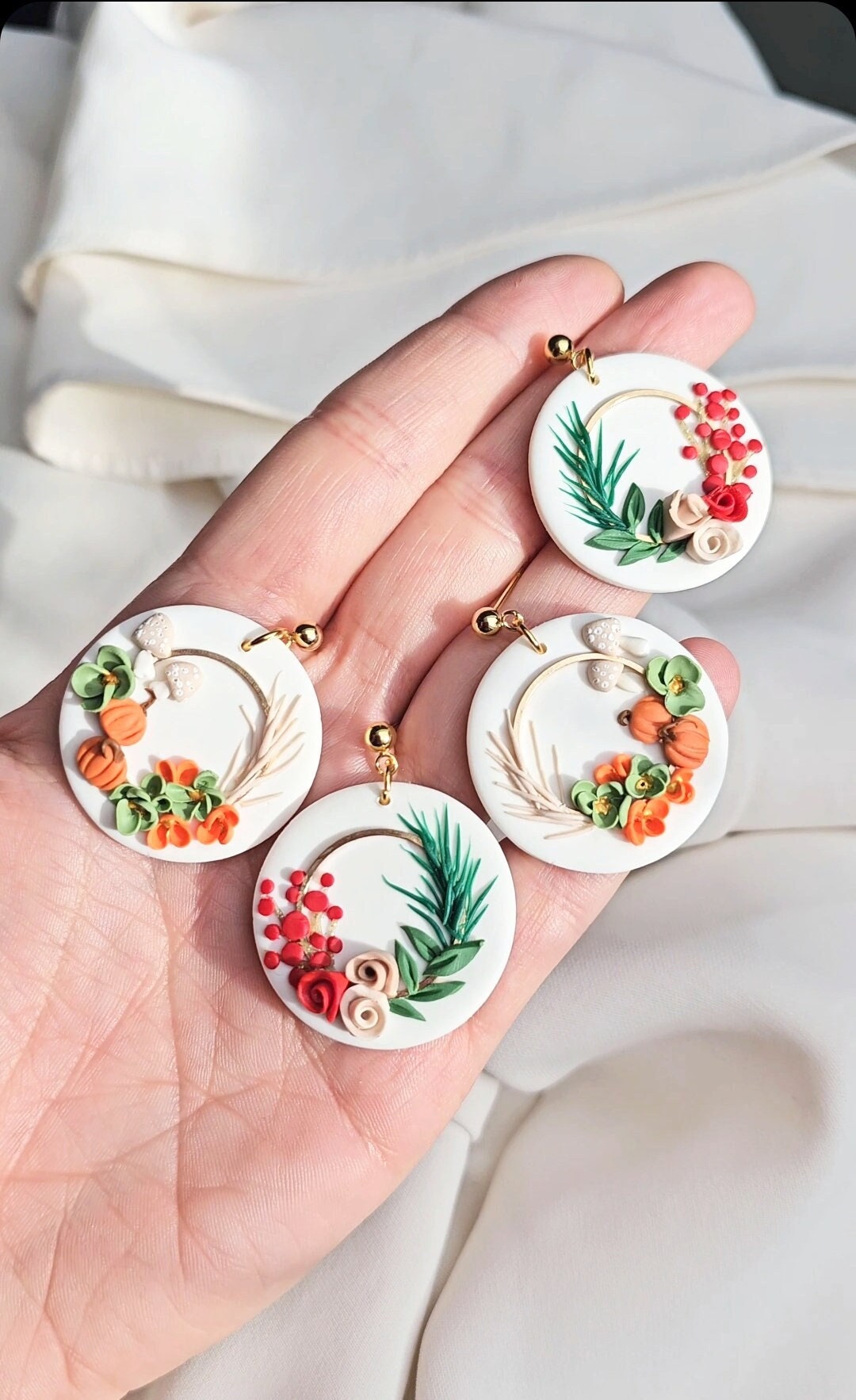 Wreath Earrings, Autumn, Winter Earrings, Polymer Clay Earrings, Christmas Earrings, Gift for Her, Holiday Earrings, Clay Earrings, Handmade