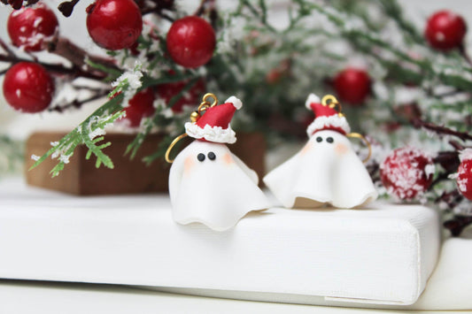 Christmas Earrings, Ghost Earrings, Polymer Clay Earrings, Cute Ghost, Clay Earrings, Christmas Earrings Clay, Christmas Earrings Cute, Gift