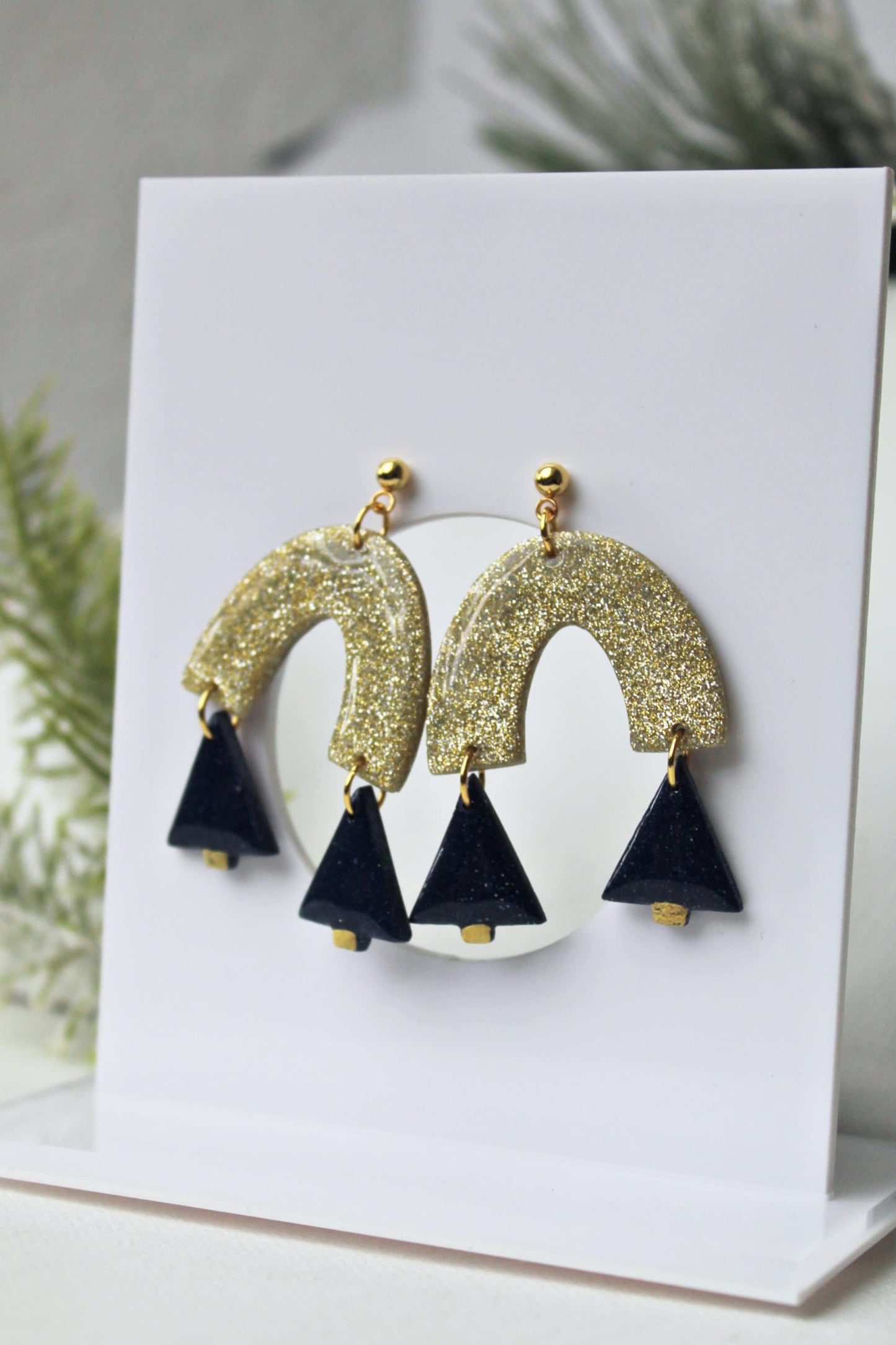 Christmas Earrings, Polymer Clay Earrings, Christmas Tree Earrings, Statement Earrings, Glitter Earrings, Elegant Earrings, Handmade, Gift