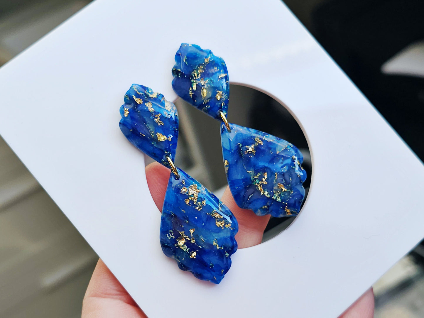 Blue Earrings, Polymer Clay Earrings, Teardrop Earrings, Statement Earrings, Faux Stone, Blue, Marble Earrings, Handmade, Valentine's Day