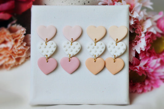 Valentine's Day Earrings, Heart Earrings, Polymer Clay Earrings, Dangle Earrings, Clay Earrings, Cute Earrings, Pink, Handmade Jewelry, Gift