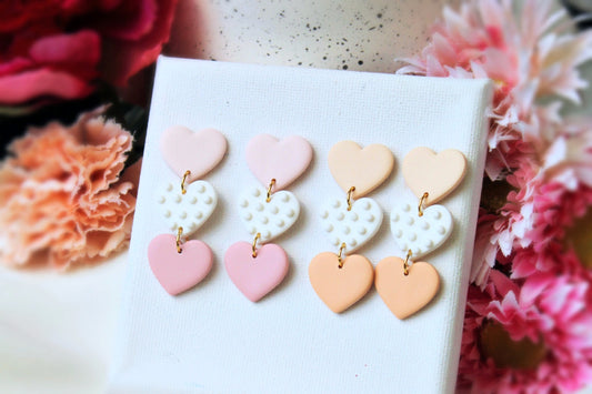 Valentine's Day Earrings, Heart Earrings, Polymer Clay Earrings, Dangle Earrings, Clay Earrings, Cute Earrings, Pink, Handmade Jewelry, Gift