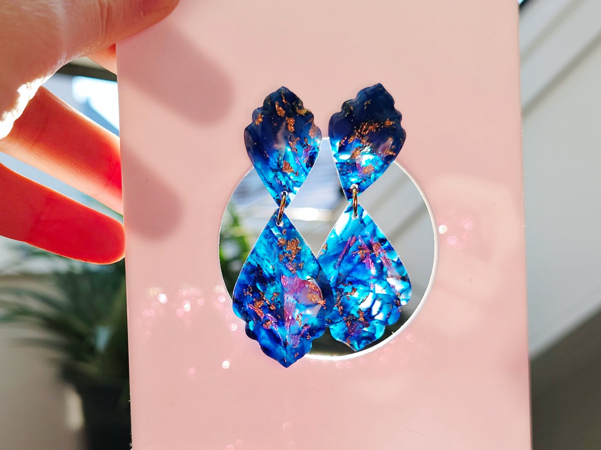 Blue Earrings, Polymer Clay Earrings, Teardrop Earrings, Statement Earrings, Faux Stone, Blue, Marble Earrings, Handmade, Valentine's Day