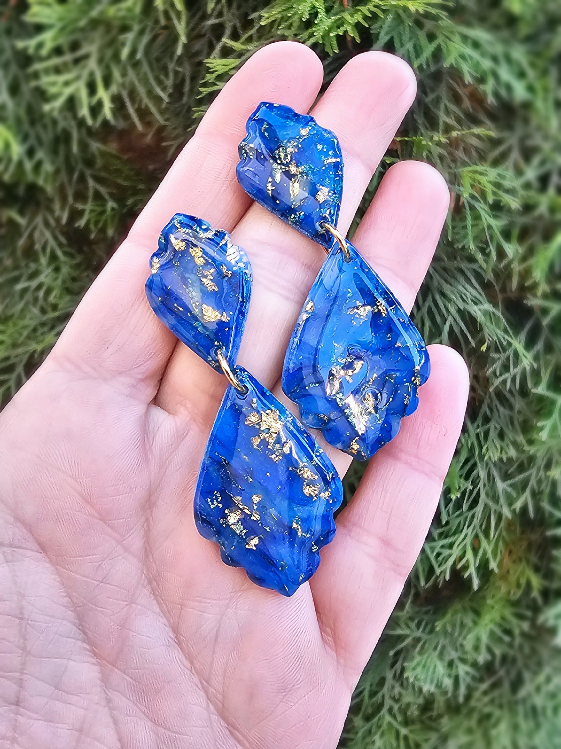 Blue Earrings, Polymer Clay Earrings, Teardrop Earrings, Statement Earrings, Faux Stone, Blue, Marble Earrings, Handmade, Valentine's Day