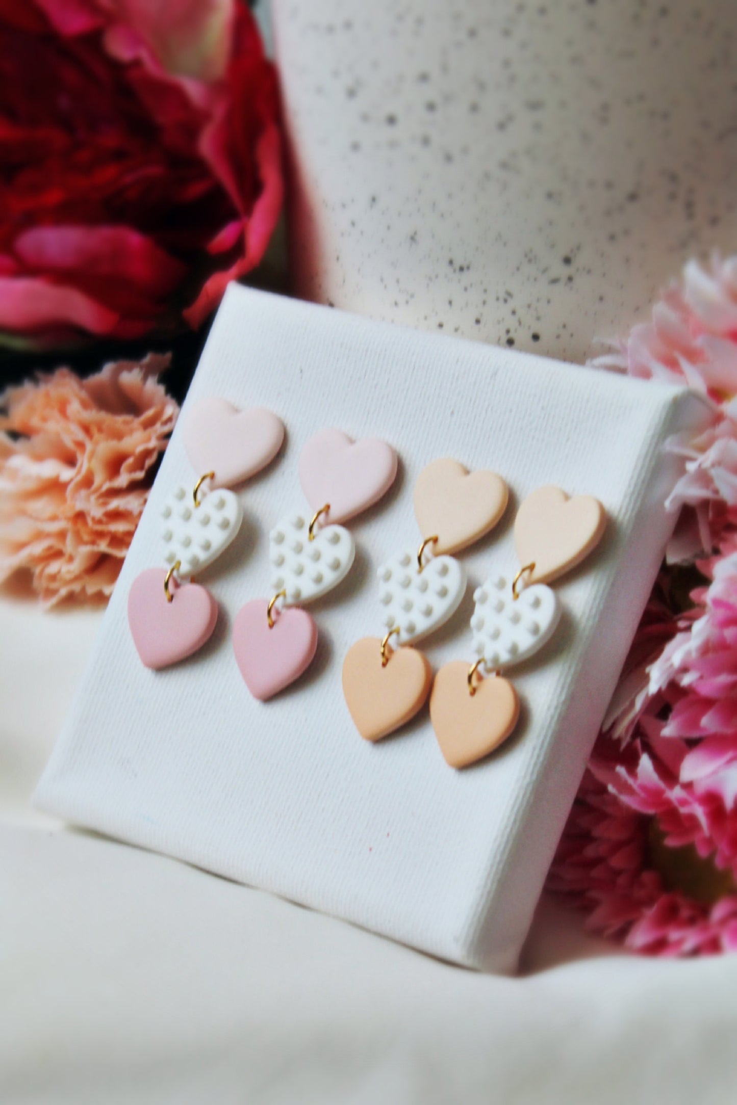 Valentine's Day Earrings, Heart Earrings, Polymer Clay Earrings, Dangle Earrings, Clay Earrings, Cute Earrings, Pink, Handmade Jewelry, Gift