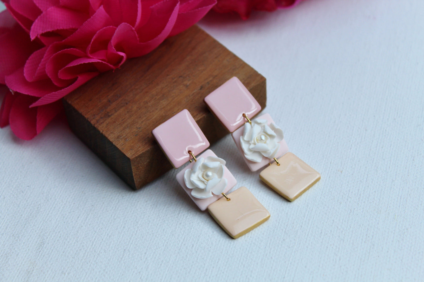 Clay Earrings, Floral Earrings, Spring Earrings, Dangle Earrings, Polymer Clay Earrings, Flower, Square Earrings,Statement Earrings,Handmade