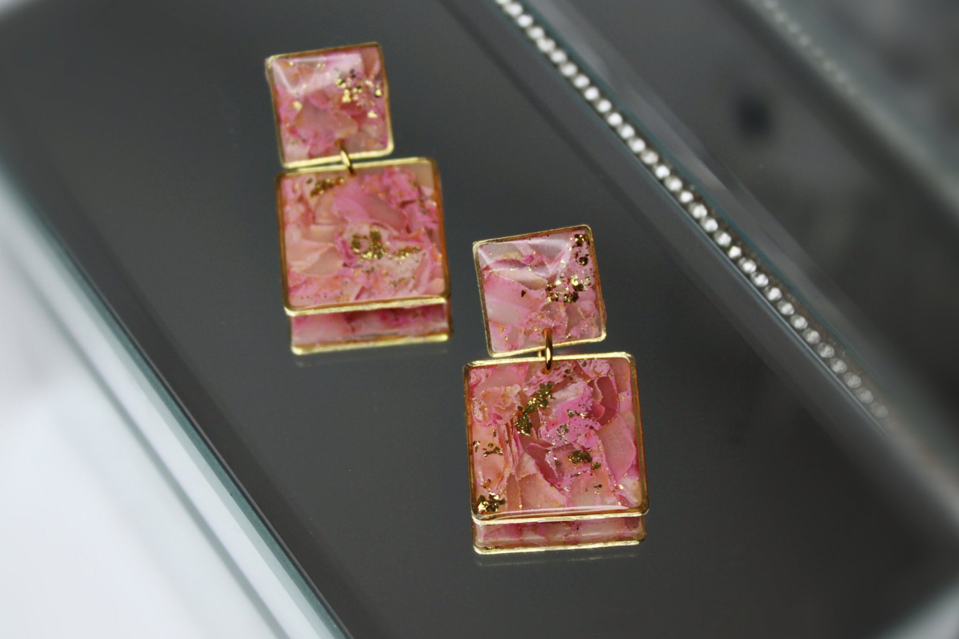 Elegant Earrings, Square Geometric Earrings, Polymer Clay Earrings, Geometric Earrings, Statement, Faux Stone, Marble Earrings,Handmade Gift