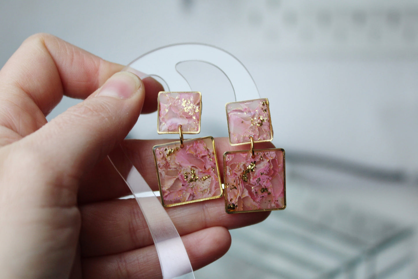 Elegant Earrings, Square Geometric Earrings, Polymer Clay Earrings, Geometric Earrings, Statement, Faux Stone, Marble Earrings,Handmade Gift