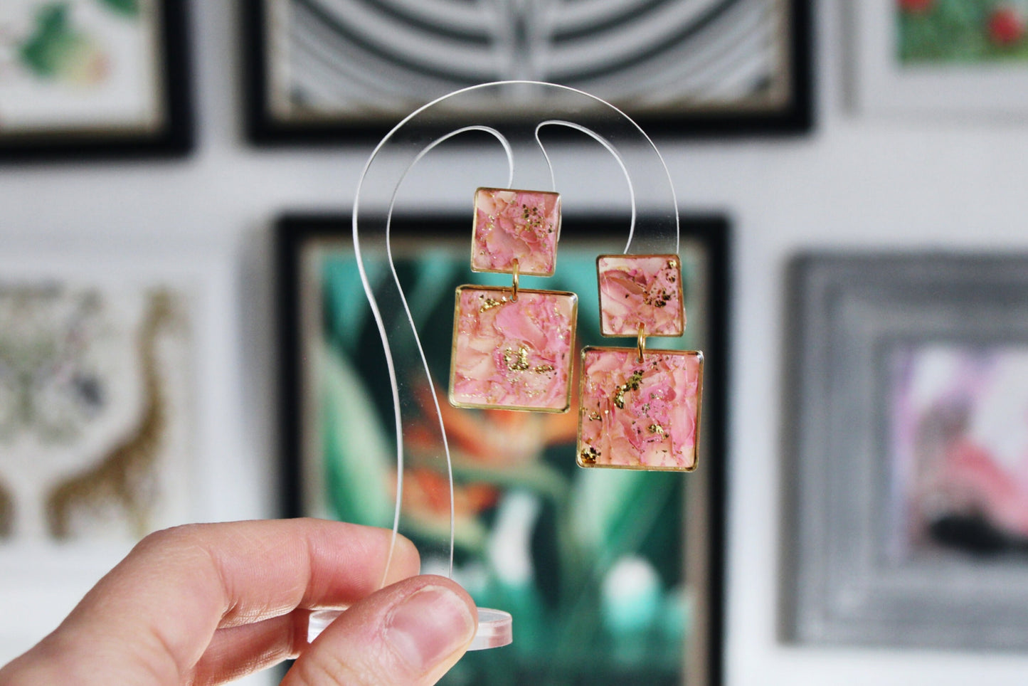 Elegant Earrings, Square Geometric Earrings, Polymer Clay Earrings, Geometric Earrings, Statement, Faux Stone, Marble Earrings,Handmade Gift