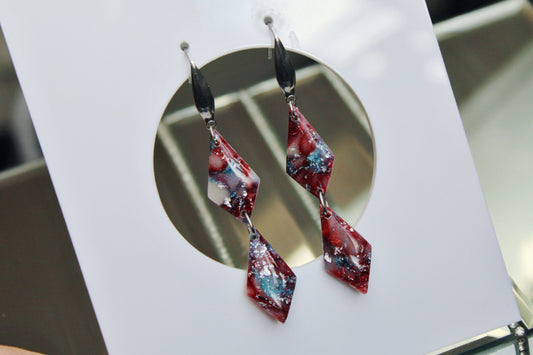 Geometric Earrings, Elegant Earrings, Earrings, Clay Earrings, Blue, Burgundy, Polymer Clay Earrings, Aesthetic, Silver,Unique Earrings,Gift