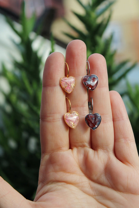 Heart Earrings, Valentine's Day Earrings, Polymer Clay Earrings, Minimalist, Marble Earrings, Faux Stone, Pink, Blue, Handmade Jewelry, Gift