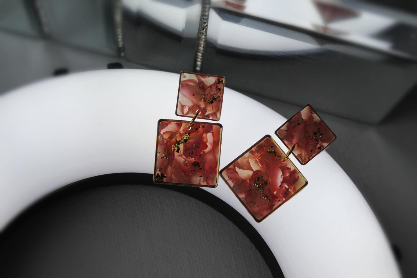 Elegant Earrings, Square Geometric Earrings, Polymer Clay Earrings, Geometric Earrings, Statement, Faux Stone, Marble Earrings,Handmade Gift