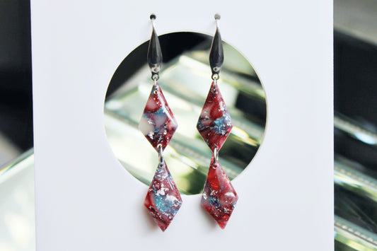 Geometric Earrings, Elegant Earrings, Earrings, Clay Earrings, Blue, Burgundy, Polymer Clay Earrings, Aesthetic, Silver,Unique Earrings,Gift
