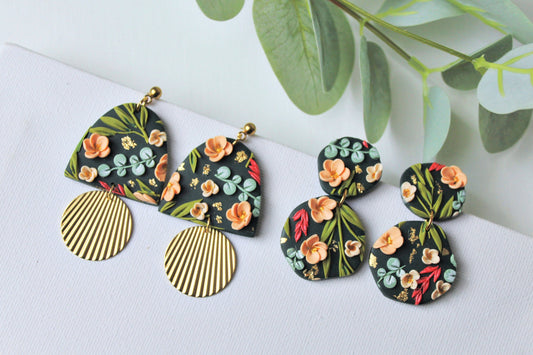 Handmade Earrings, Green Earrings, Flower Earrings, Statement Earrings, Clay Earrings, Floral Dangle Earrings, Spring Earrings, Floral, Gift