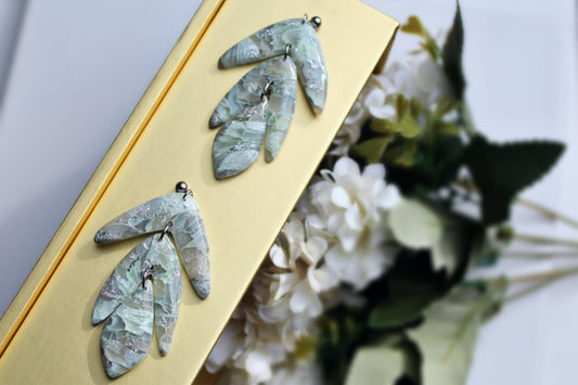 Statement Earrings, Leaf Earrings, Marble Earrings, Polymer Clay Earrings, Clay Earrings, Nature Inspired, Botanical, Handmade, Gift for Her
