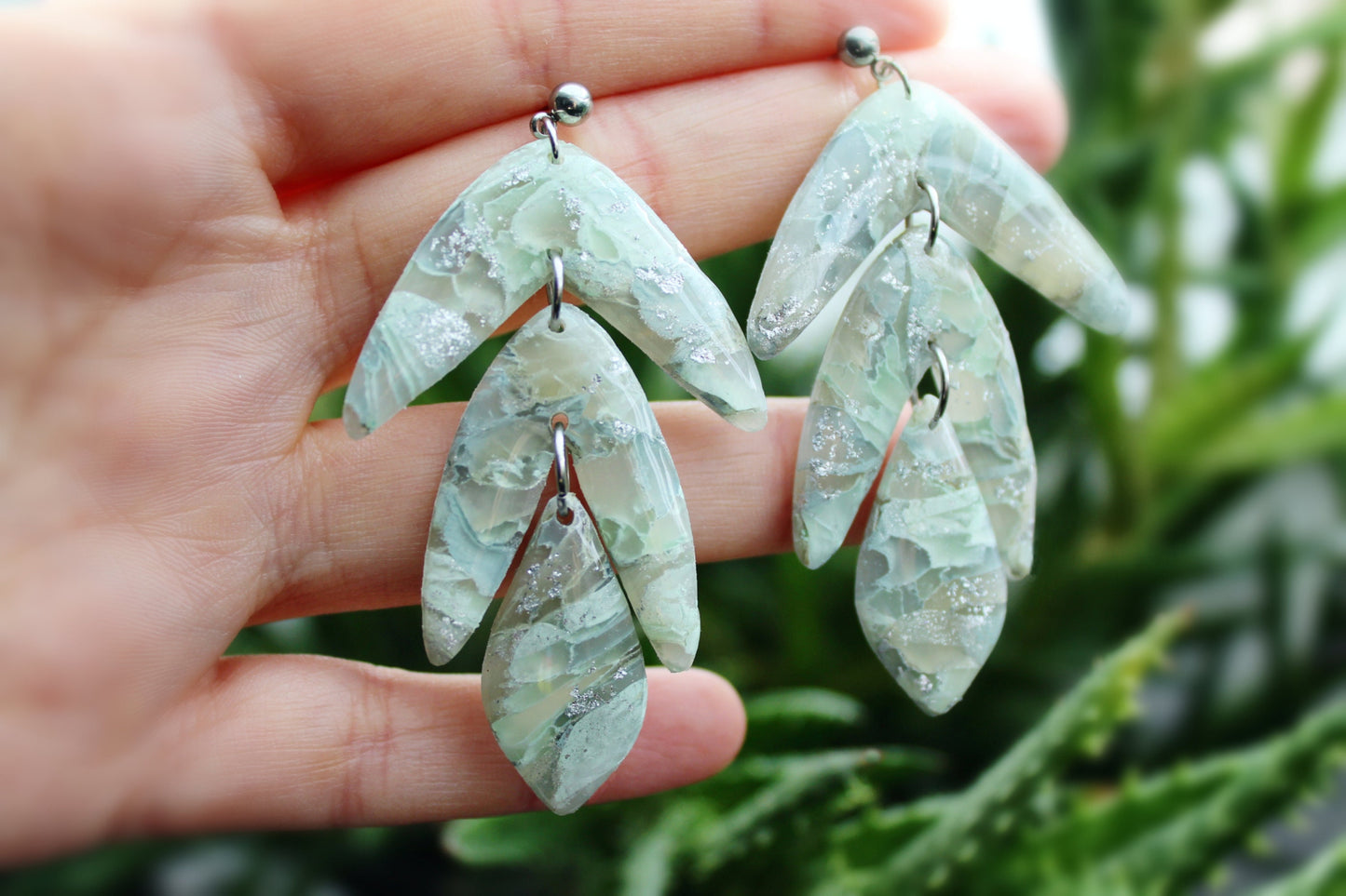 Statement Earrings, Leaf Earrings, Marble Earrings, Polymer Clay Earrings, Clay Earrings, Nature Inspired, Botanical, Handmade, Gift for Her