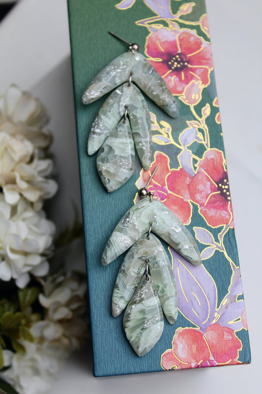 Statement Earrings, Leaf Earrings, Marble Earrings, Polymer Clay Earrings, Clay Earrings, Nature Inspired, Botanical, Handmade, Gift for Her