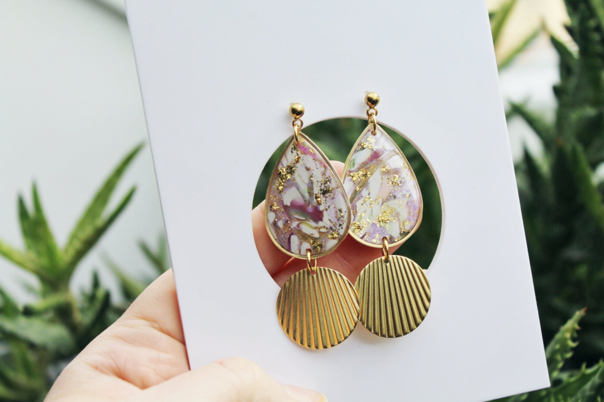 Teardrop Earrings, Statement Earrings, Marble Earrings, White, Purple, Polymer Clay Earrings, Elegant Earrings, Clay Earrings, Handmade