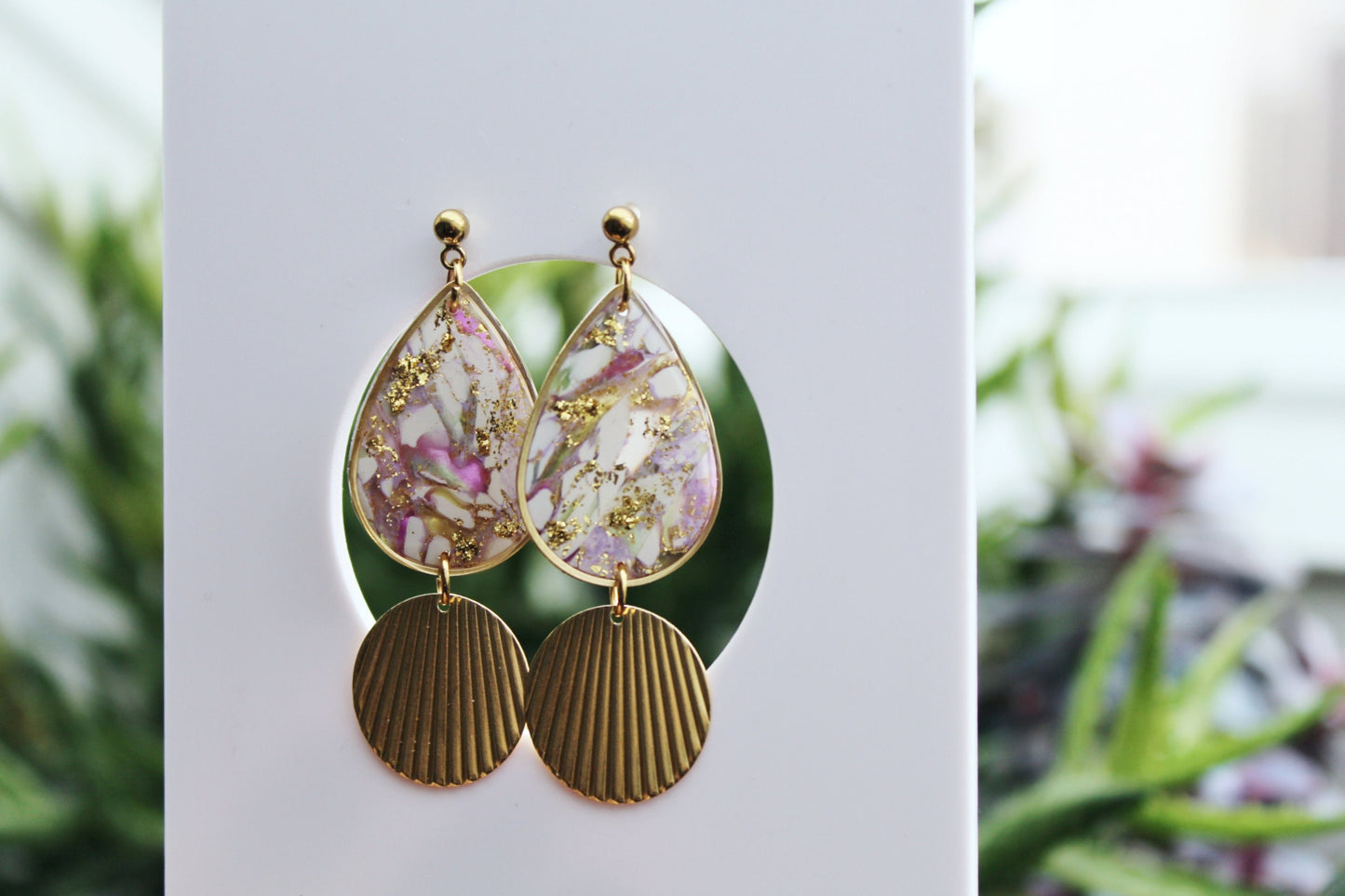 Teardrop Earrings, Statement Earrings, Marble Earrings, White, Purple, Polymer Clay Earrings, Elegant Earrings, Clay Earrings, Handmade