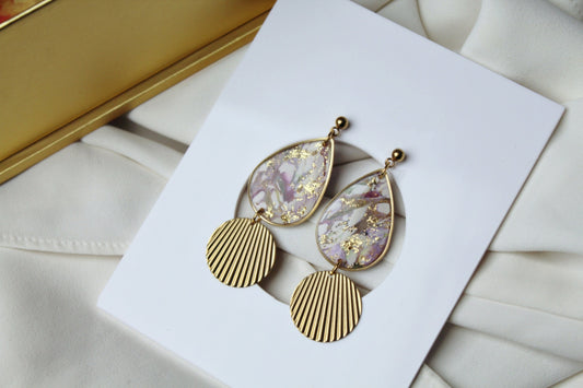 Teardrop Earrings, Statement Earrings, Marble Earrings, White, Purple, Polymer Clay Earrings, Elegant Earrings, Clay Earrings, Handmade