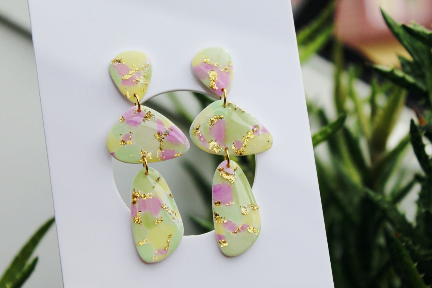 Terrazzo Earrings, Spring Earrings, Polymer Clay Earrings, Stone Earrings, Clay Earrings, Cute Earrings, Handmade Earrings, Gift,White,Green