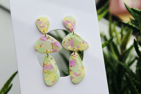 Terrazzo Earrings, Spring Earrings, Polymer Clay Earrings, Stone Earrings, Clay Earrings, Cute Earrings, Handmade Earrings, Gift,White,Green