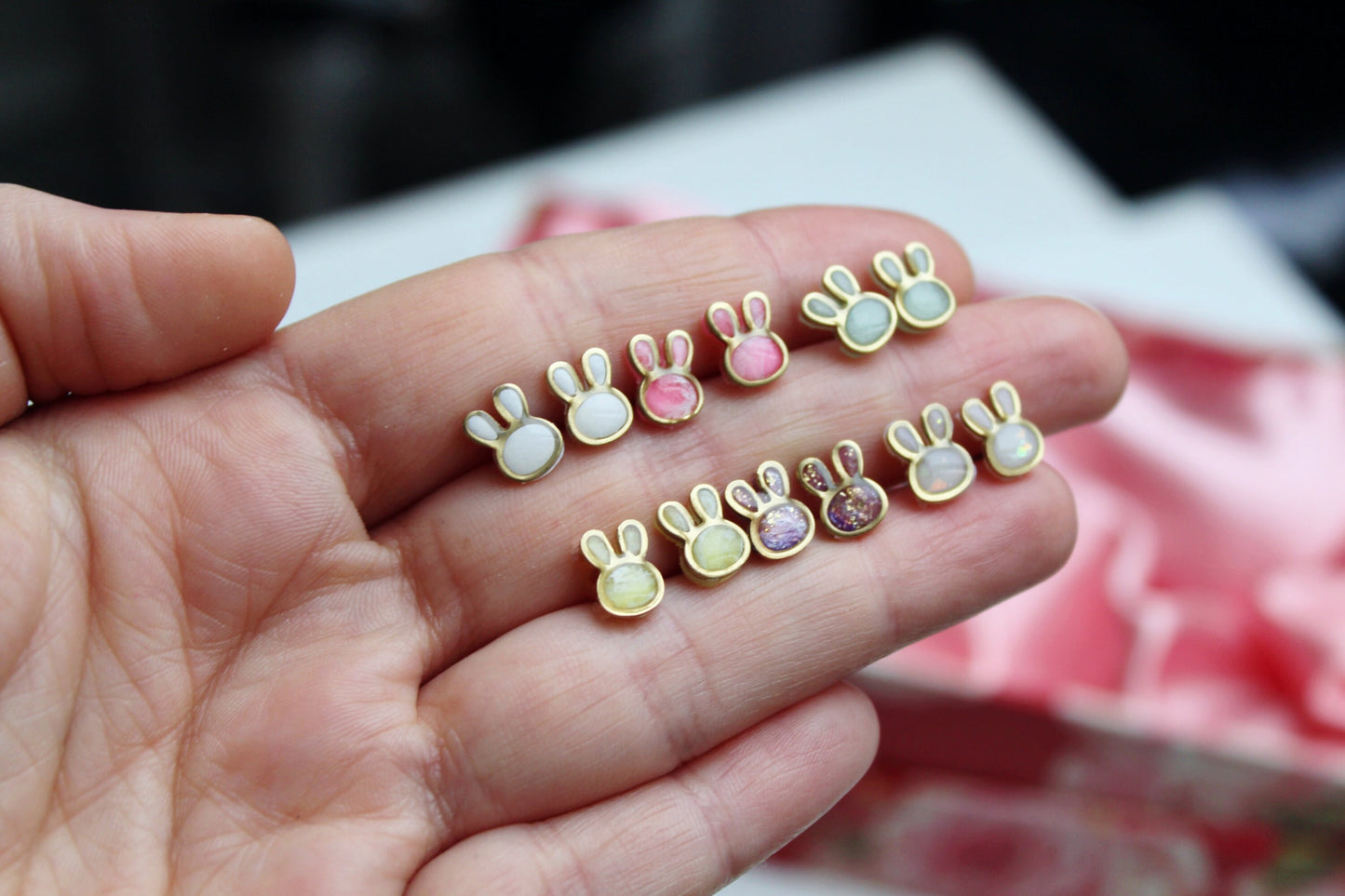 Minimalist Earrings, Tiny Stud Earrings, Bunny Earrings, Polymer Clay Earrings, Bunny Studs, Earring Stud Pack, Spring Earrings, Handmade