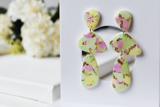 Terrazzo Earrings, Spring Earrings, Polymer Clay Earrings, Stone Earrings, Clay Earrings, Cute Earrings, Handmade Earrings, Gift,White,Green