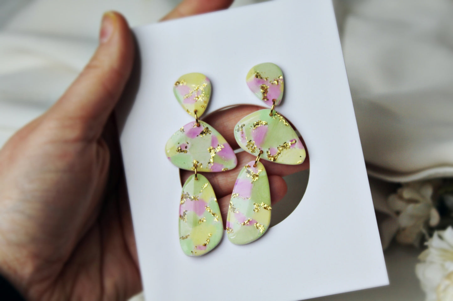 Terrazzo Earrings, Spring Earrings, Polymer Clay Earrings, Stone Earrings, Clay Earrings, Cute Earrings, Handmade Earrings, Gift,White,Green