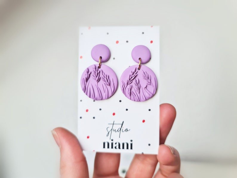 Lavender Earrings, Polymer Clay Earrings, Floral, Purple - Studio Niani