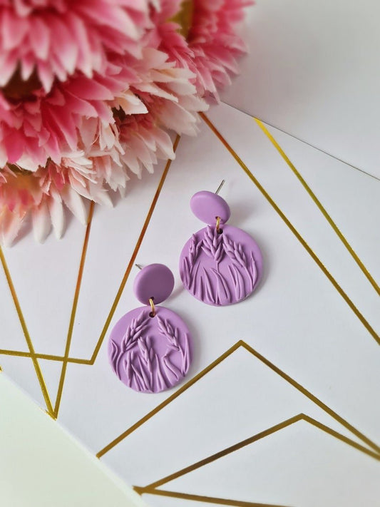 Lavender Earrings, Polymer Clay Earrings, Floral, Purple - Studio Niani