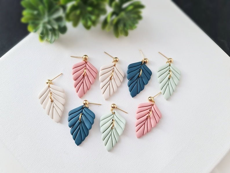 Leaf Earring, Polymer Clay Earrings, Pastel, Spring, Summer, Nature In