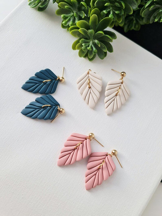 Leaf Earring, Polymer Clay Earrings, Pastel, Spring, Summer, Nature Inspired - Studio Niani