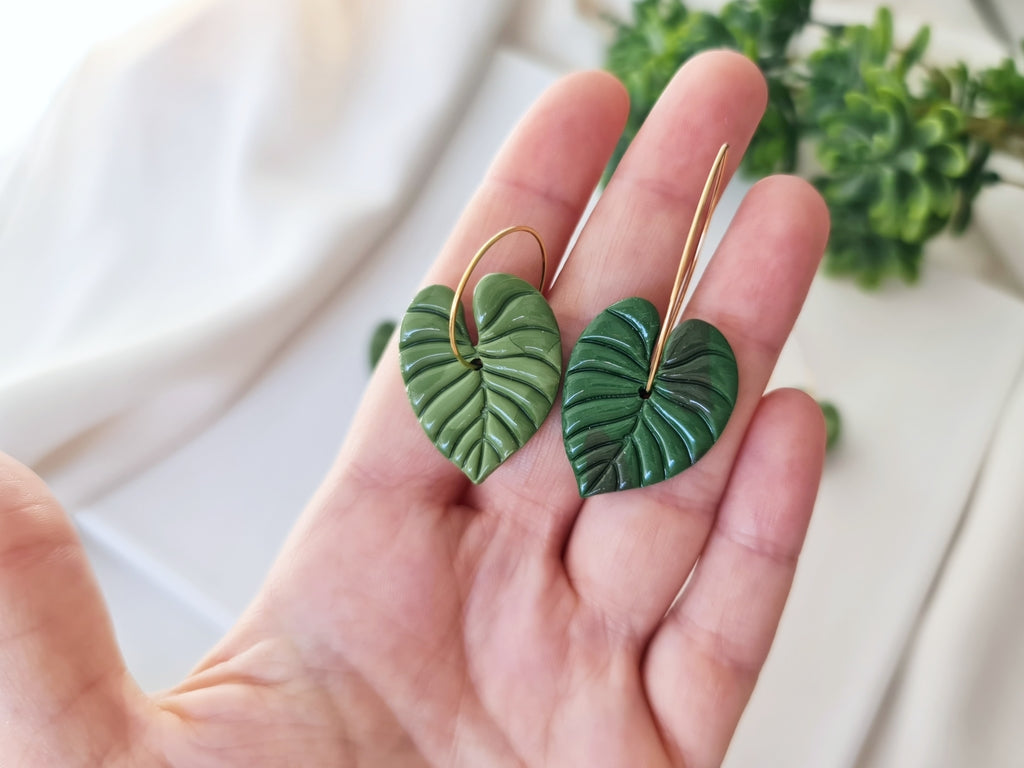 Leaf earrings, Polymer Clay earrings, Nature gift, plant earrings