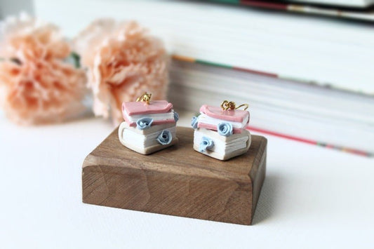 Miniature Book Earrings, Gift for Teacher Booklover Student Writer, Polymer Clay Earrings - Studio Niani
